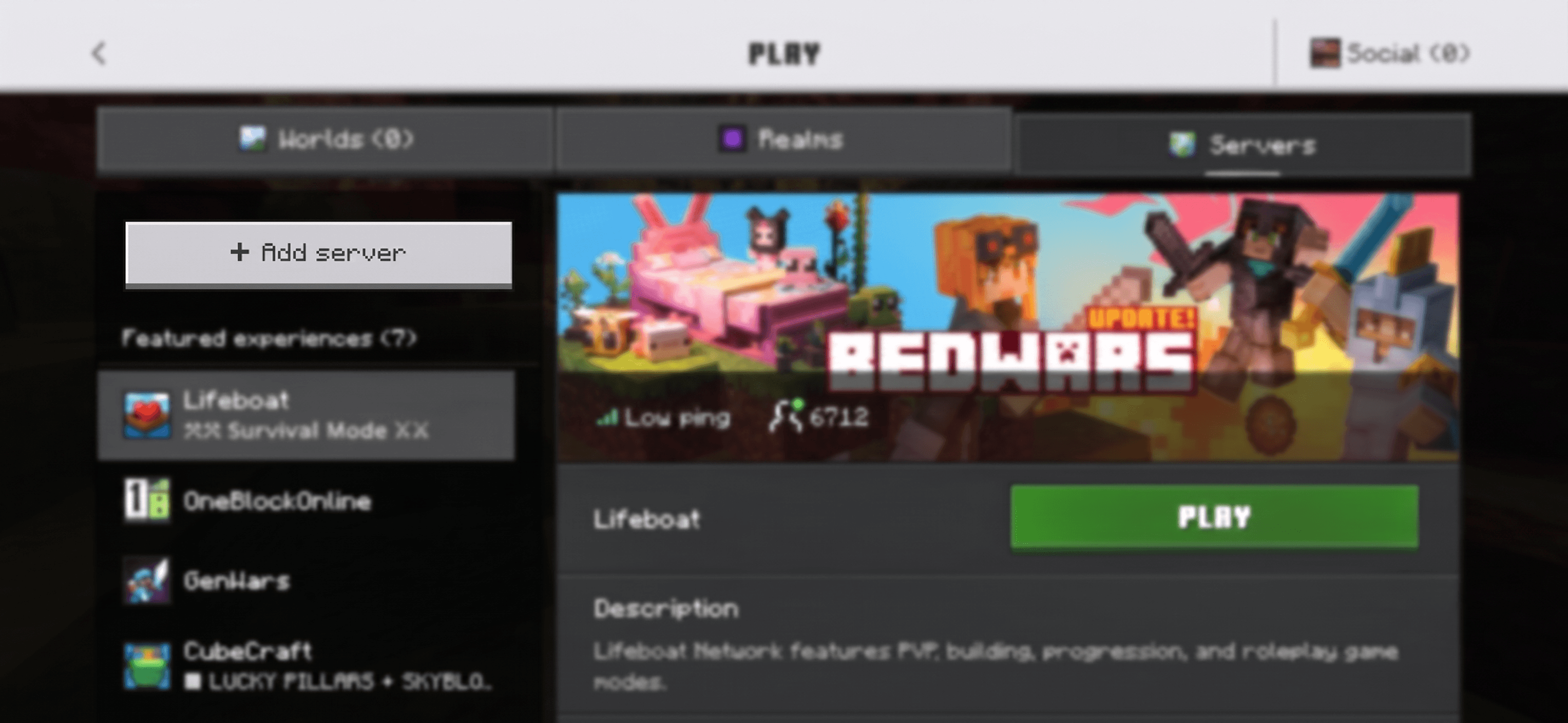 Minecraft Bedrock: сервер добавлен